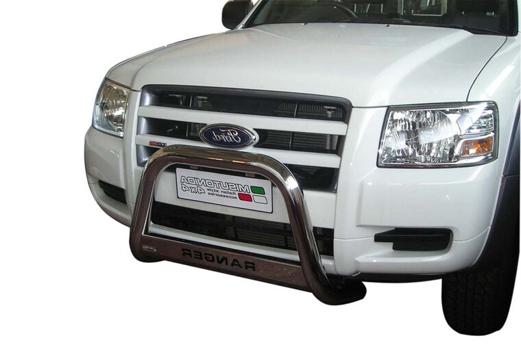 Ford Ranger 2006 tot 2009 - pushbar &Oslash; 63 mm met modelnaam met CE/EU certificaat - RVS 304 hoogglans gepolijst