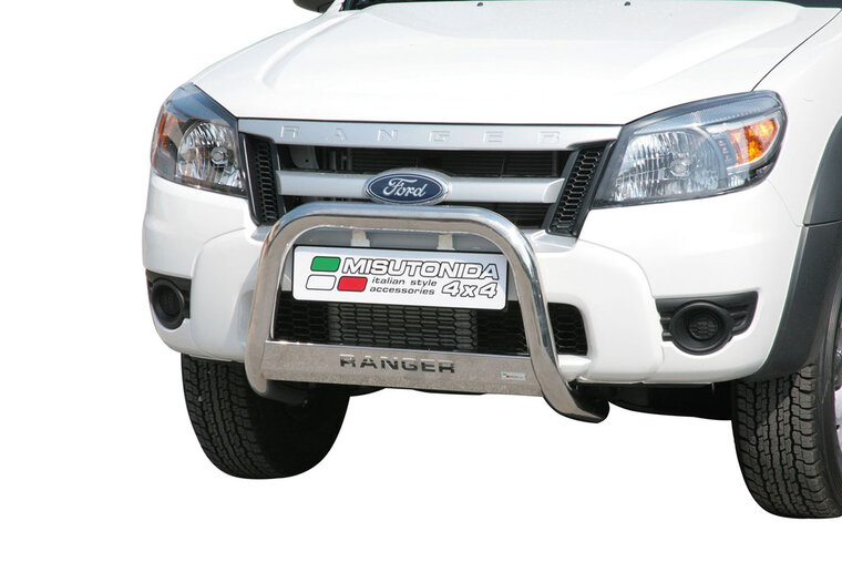 Ford Ranger 2009 tot 2012 - pushbar &Oslash; 63 mm met modelnaam met CE/EU certificaat - RVS 304 hoogglans gepolijst