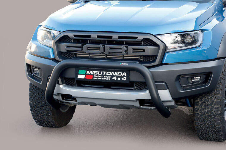 Ford Ranger Raptor 2019 tot heden - super pushbar &Oslash; 76 mm met CE/EU certificaat - RVS 304 zwarte poedercoating