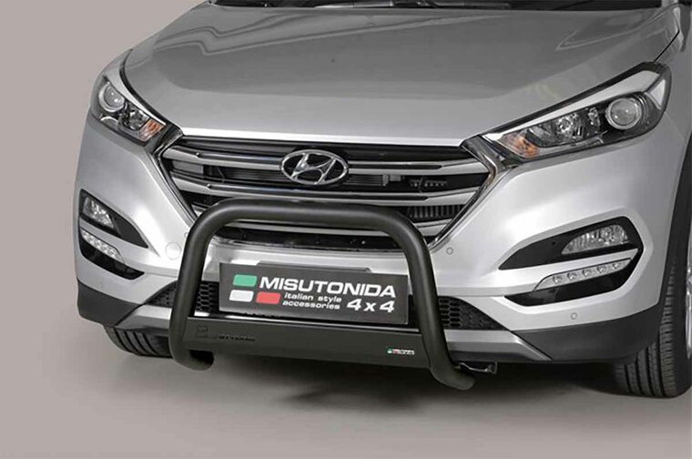 Hyundai Tucson 2015 tot 2018 - pushbar &Oslash; 63 mm met CE/EU certificaat - RVS 304 zwarte poedercoating