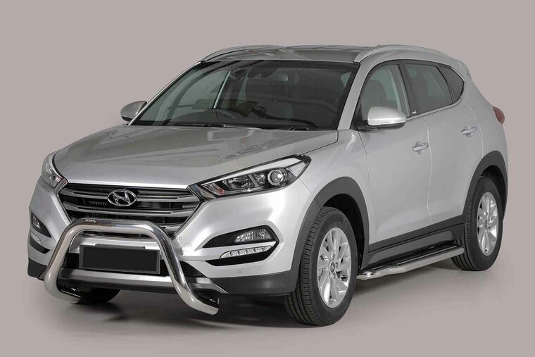 Hyundai Tucson 2015 tot 2018 - super pushbar &Oslash; 76 mm met CE/EU certificaat - RVS 304 hoogglans gepolijst