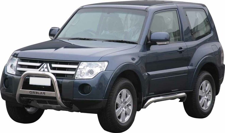 Mitsubishi Pajero V80 2007 tot 2015 - pushbar &Oslash; 63 mm met modelnaam met CE/EU certificaat - RVS 304 hoogglans gepolijst