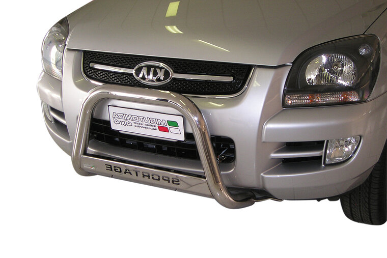 Kia Sportage 2004 tot 2008 - pushbar &Oslash; 63 mm met modelnaam met CE/EU certificaat - RVS 304 hoogglans gepolijst