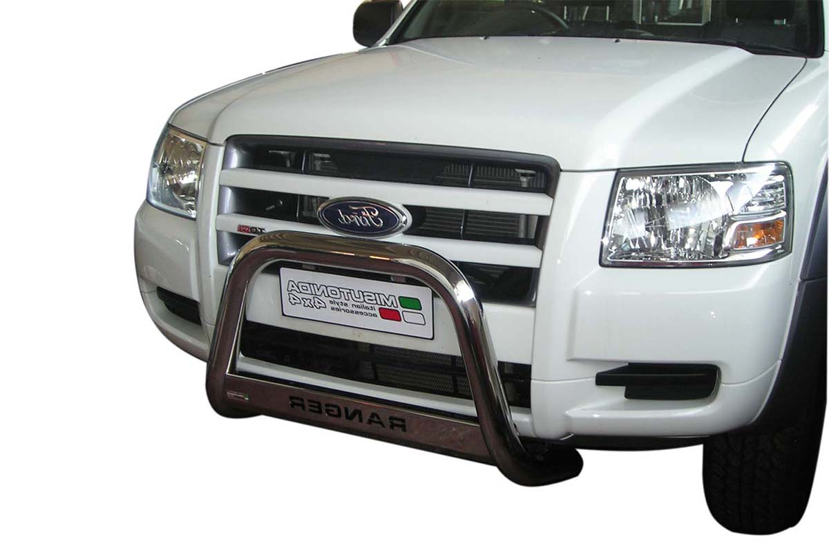 Ford Ranger 2006 tot 2009 - pushbar Ø 63 mm met modelnaam met CE/EU certificaat - RVS 304 hoogglans gepolijst