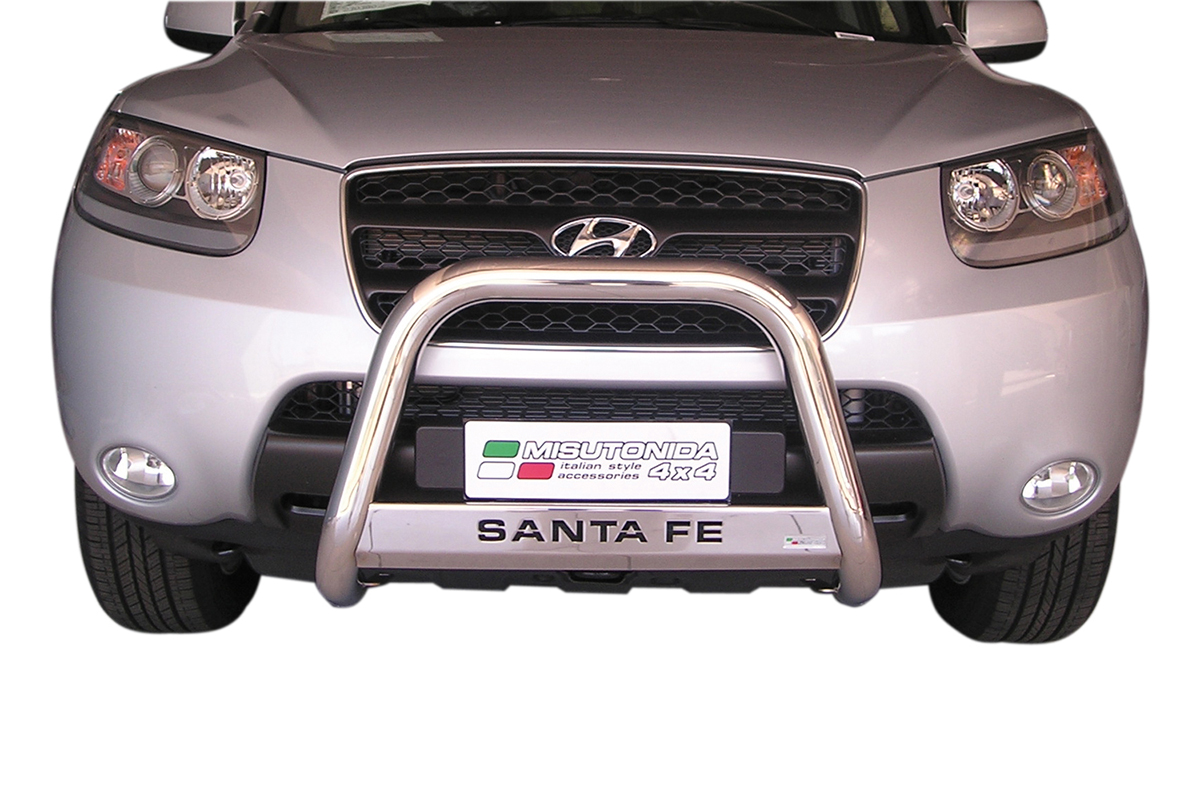 Hyundai Santa Fe 2006 tot 2012 - pushbar Ø 63 mm met modelnaam met CE/EU certificaat - RVS 304 hoogglans gepolijst