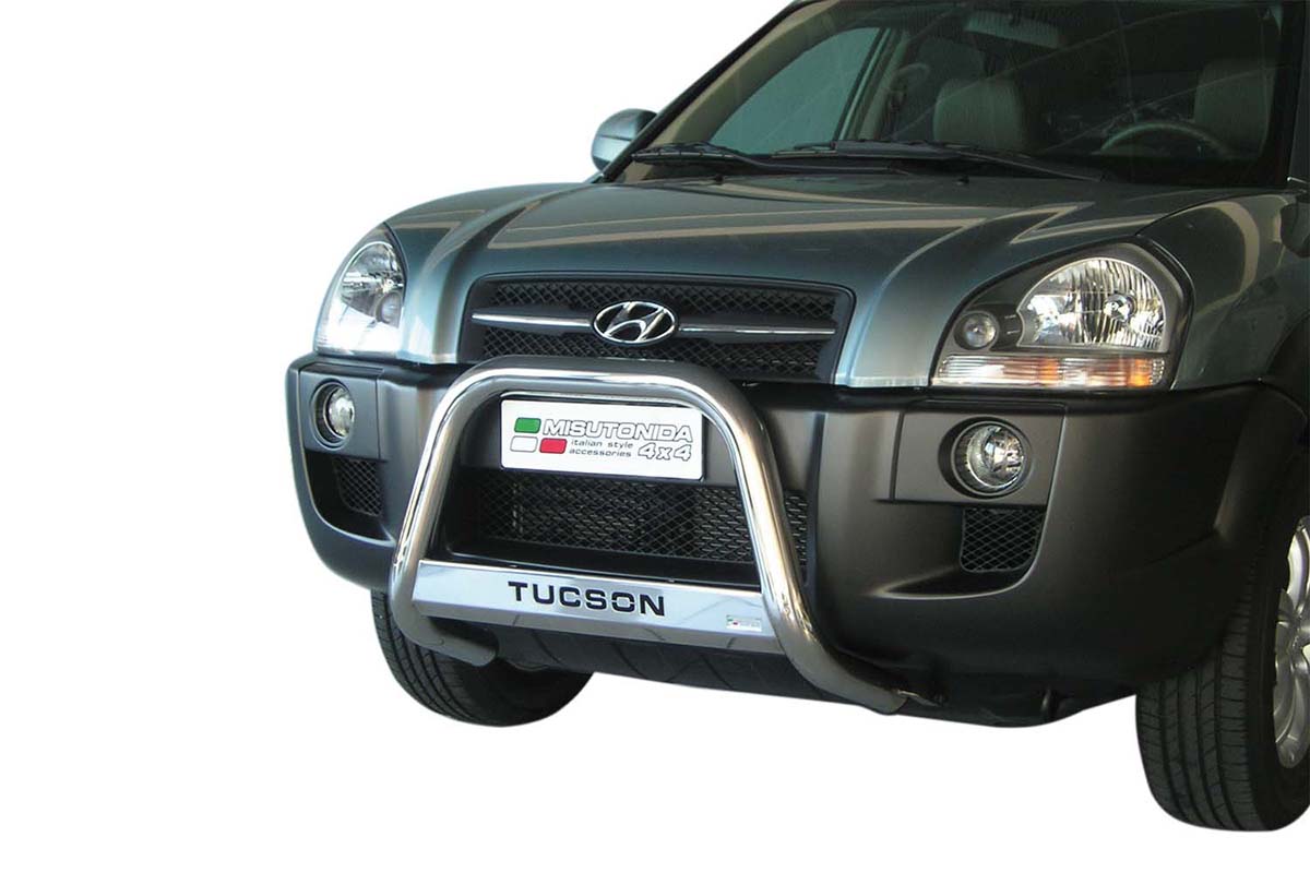 Hyundai Tucson 2004 tot 2014 - pushbar Ø 63 mm met modelnaam met CE/EU certificaat - RVS 304 hoogglans gepolijst