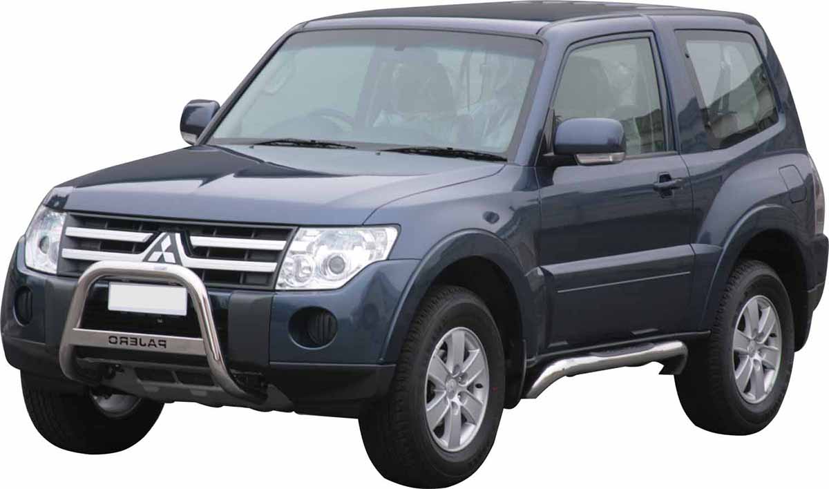 Mitsubishi Pajero V80 2007 tot 2015 - pushbar Ø 63 mm met modelnaam met CE/EU certificaat - RVS 304 hoogglans gepolijst